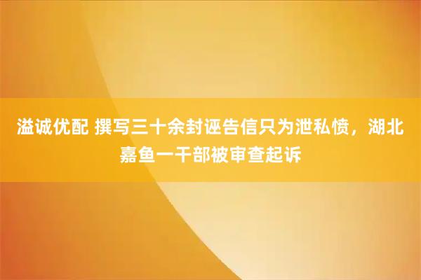 溢诚优配 撰写三十余封诬告信只为泄私愤，湖北嘉鱼一干部被审查起诉